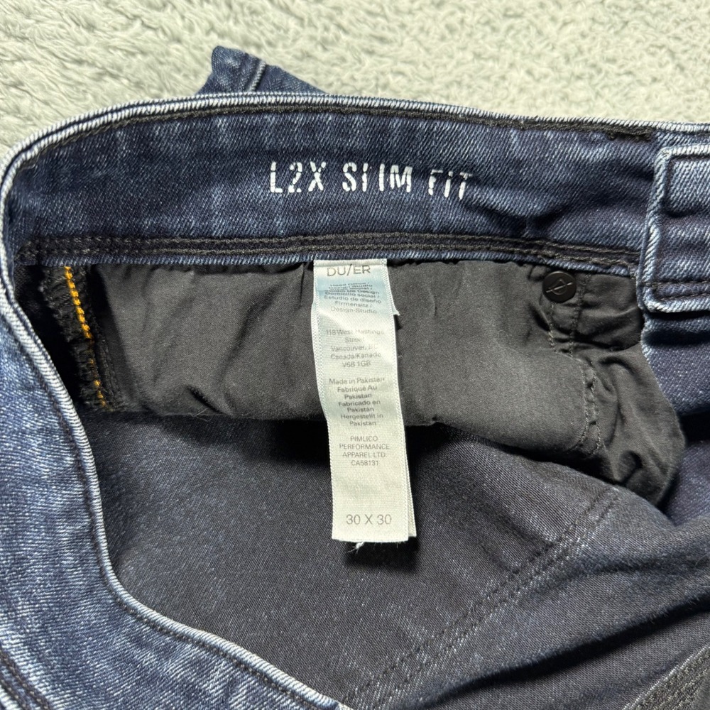 DU/ER L2X Slim Fit Jeans Mens 30x30 (30x29) Dark Wash Blue Performance Denim - Picture 5 of 8
